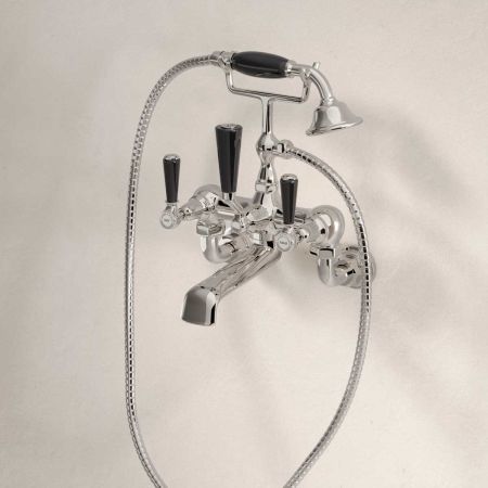 Linton Bath Shower Mixer Wall Mounted Black Lever Polished Nickel