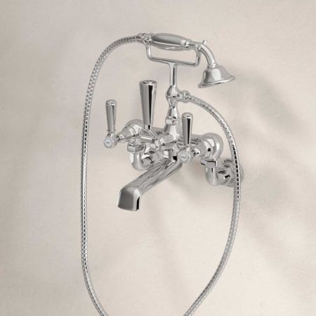 Linton Wall Mounted 2 Hole Bath Shower Mixer - Metal Lever - Chrome