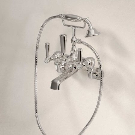 Linton Wall Mounted 2 Hole Bath Shower Mixer - Metal Lever - Polished Nickel
