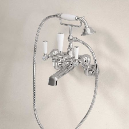 Linton Bath Shower Mixer Wall Mounted White Lever Chrome