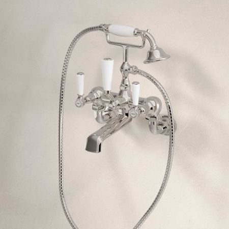 Linton Wall Mounted 2 Hole Bath Shower Mixer - White Lever
