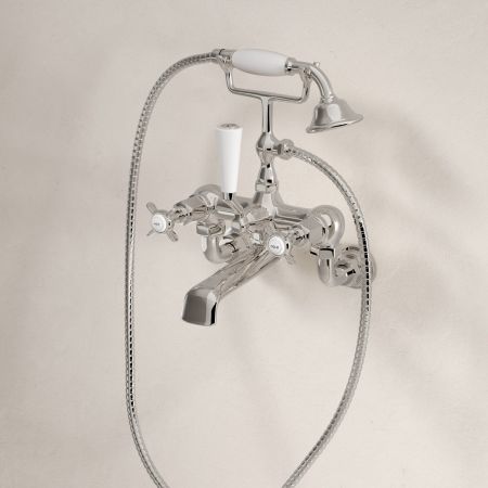 Linton Classic 2 Hole Bath Shower Mixer with Crossheads in Polished Nickel