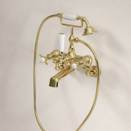 Linton 2 Hole Bath Shower Mixer with Crossheads in Timeless Brass