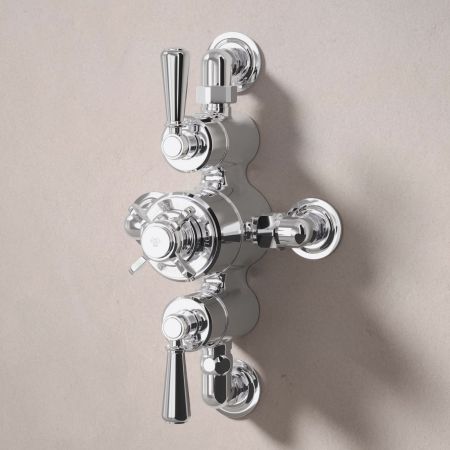 Linton Dual Outlet Semi Exposed Shower with Handshower Hook, 210mm Ceiling Arm & 6" Rose - Metal Lever - Chrome