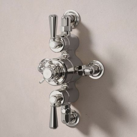 Linton Dual Outlet Semi Exposed Shower with Slider Rail, 300mm Wall Arm & 8" Rose - Metal Lever - Polished Nickel