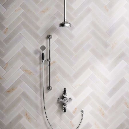 Calder Dual Outlet Shower Kit - Semi-Exposed Valve - 6 inch Rose - Black Ceramic Lever - Handshower Slider-Rail - Ceiling Mounted Rose - Chrome Finish