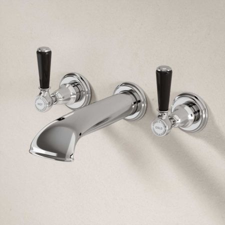 Linton Wall Mounted 3 Hole Bath Filler - Black Lever
