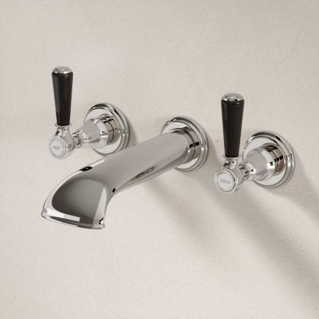 Linton - 3-Hole Bath Filler - Wall Mounted - Black Lever - Nickel