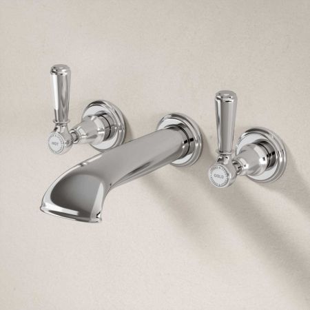 Linton Wall Mounted 3 Hole Bath Filler - Metal Lever - Chrome