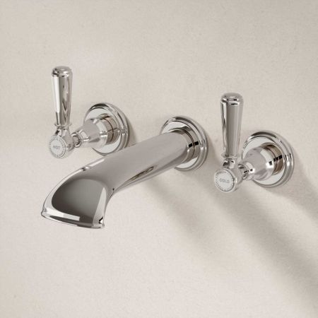 Linton Wall Mounted 3 Hole Bath Filler - Metal Lever - Polished Nickel