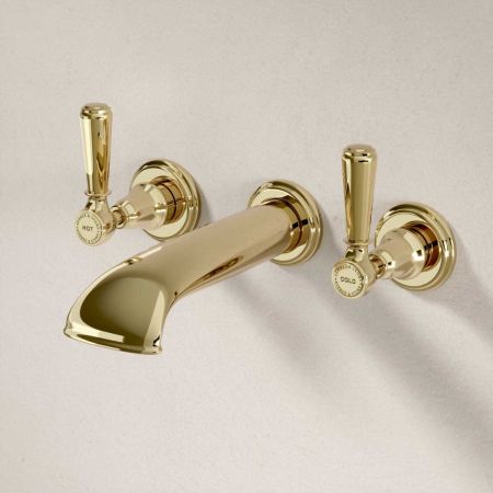 Linton Wall Mounted 3 Hole Bath Filler - Metal Lever - Timeless Brass