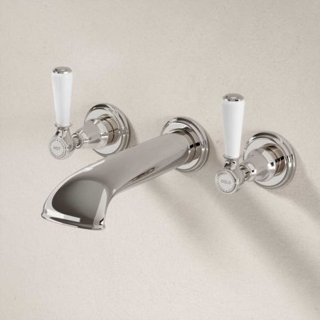 Linton Wall Mounted 3 Hole Bath Filler - White Lever
