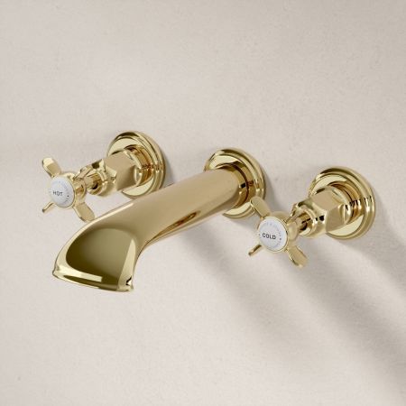 Linton Wall Mounted 3 Hole Bath Filler - Crosshead & Ceramics - Timeless Brass
