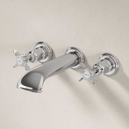 Aysgarth - 3-Hole Bath Filler - Wall Mounted - X-Top - Chrome