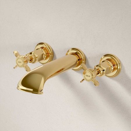 Aysgarth - 3-Hole Bath Filler - Wall Mounted - X-Top - Brass