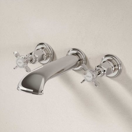 Aysgarth - 3-Hole Bath Filler - Wall Mounted - X-Top - Nickel