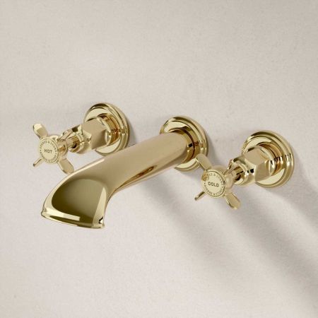 Linton Wall Mounted 3 Hole Bath Filler - Crosshead - Timeless Brass