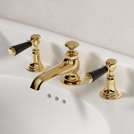 Linton Black Lever 3 Hole Basin Mixer C/W Pop Up Waste Living Brass