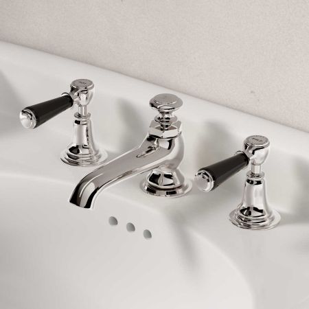 Linton Black Lever 3 Hole Basin Mixer C/W Pop Up Waste Nickel