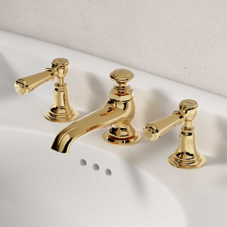 Linton 3 Hole Basin Mixer C/W Pop Up Waste - Metal Lever