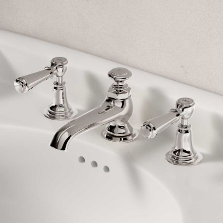 Linton Metal Lever 3 Hole Basin Mixer C/W Pop Up Waste Nickel