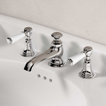 Linton White Lever 3 Hole Basin Mixer C/W Pop Up Waste Chrome