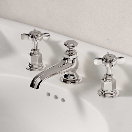 Aysgarth X Top 3 Hole Basin Mixer C/W Pop Up Waste Polished Nickel