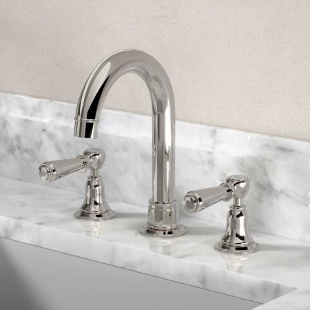 Linton 3 Hole Basin Mixer - Swan Neck Spout - Metal Lever