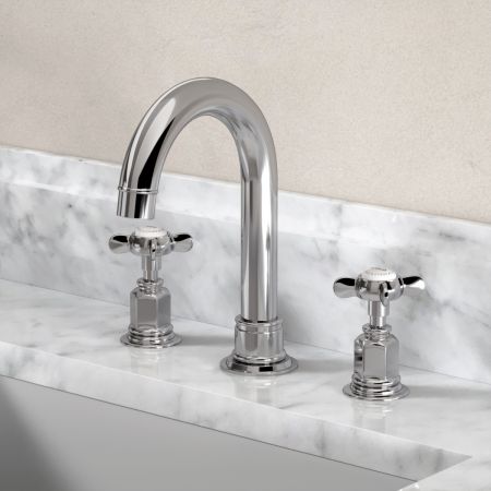 Linton Classic 3 Hole Basin Mixer with Swan Neck Spout & Crossheads in Chrome