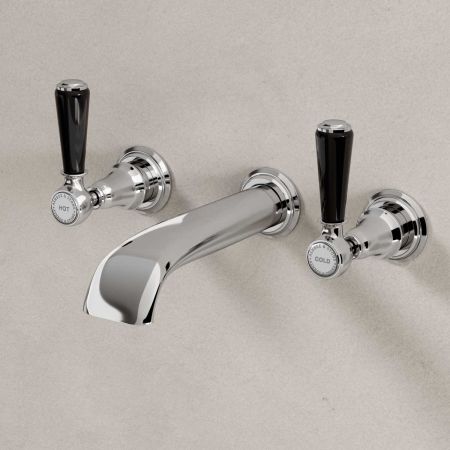 Linton - 3-Hole Basin Mixer - Wall Mounted - Black Lever