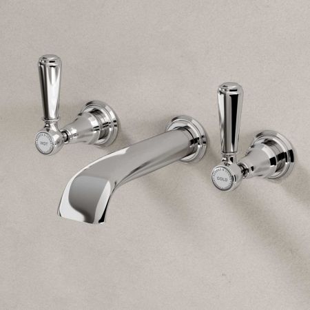 Linton - 3-Hole Basin Mixer - Wall Mounted - Metal Lever - Chrome