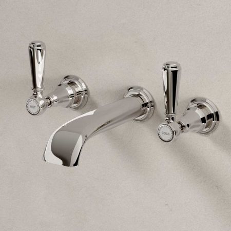 Linton - 3-Hole Basin Mixer - Wall Mounted - Metal Lever - Nickel