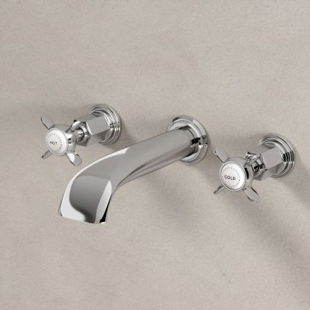Linton Wall Mounted 3 Hole Basin Mixer with Crossheads in Chrome