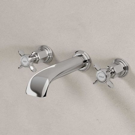 Aysgarth - 3-Hole Basin Mixer - Wall Mounted - X-Top - Chrome