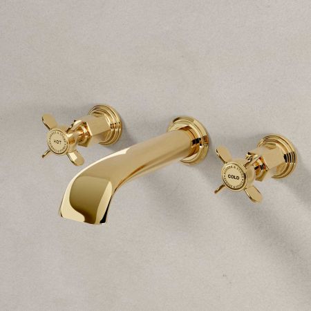 Aysgarth - 3-Hole Basin Mixer - Wall Mounted - X-Top - Brass