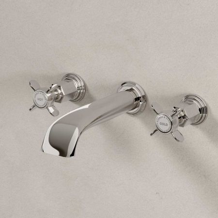 Aysgarth - 3-Hole Basin Mixer - Wall Mounted - X-Top - Nickel