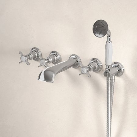 Linton Classic 5 Hole Bath Shower Mixer with Crossheads in Chrome
