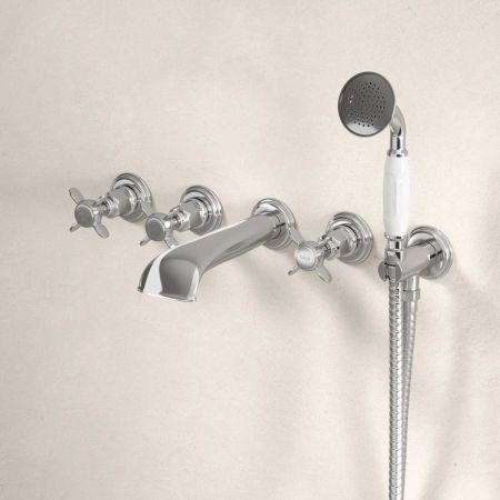 Aysgarth 5-Hole - Wall Mounted - Bath Shower Mixer - X Top - Chrome