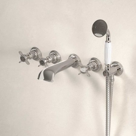 Aysgarth 5-Hole - Wall Mounted - Bath Shower Mixer - X Top - Polished Nickel