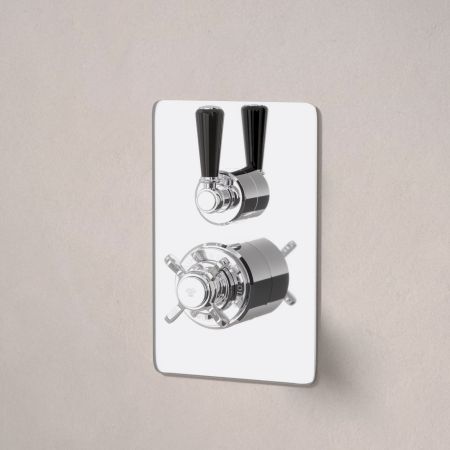 Linton Single Outlet Concealed Shower with 300mm Wall Arm & 6" Rose - Black Lever - Chrome