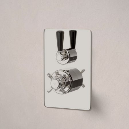 Linton Single Outlet Concealed Shower with 300mm Wall Arm & 6" Rose - Black Lever - Polished Nickel