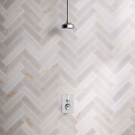 Linton Single Outlet Concealed Shower with 210mm Ceiling Arm, 6" Rose & White Levers in Chrome