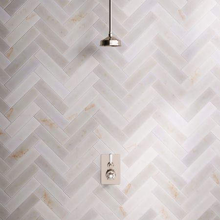 Linton Single Outlet Concealed Shower with 210mm Ceiling Arm, 6" Rose & White Levers in Polished Nickel