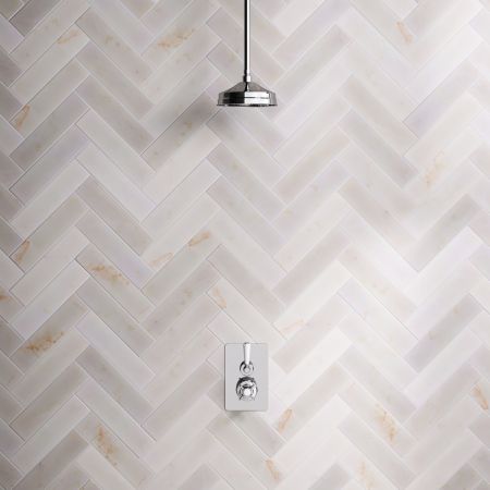 Linton Single Outlet Concealed Shower with 210mm Ceiling Arm, 8" Rose & White Levers in Chrome