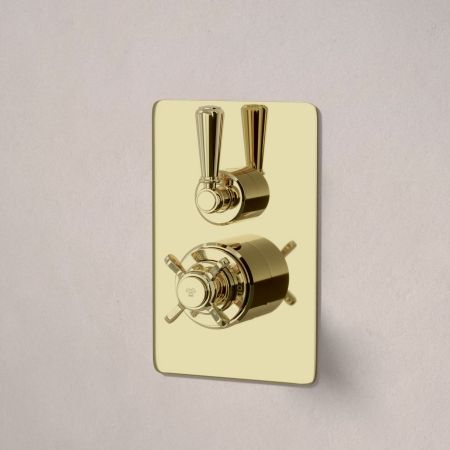 Linton Single Outlet Concealed Shower with 300mm Wall Arm & 6" Rose - Metal Lever - Timeless Brass