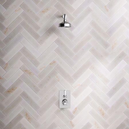 Linton Single Outlet Concealed Shower with 300mm Wall Arm & 6" Rose - White Lever & Ceramics - Chrome