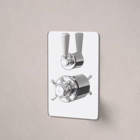 Linton Single Outlet Concealed Shower with 300mm Wall Arm & 6" Rose - White Lever - Chrome