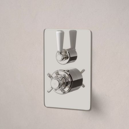 Linton Single Outlet Concealed Shower with 300mm Wall Arm & 6" Rose - White Lever - Polished Nickel