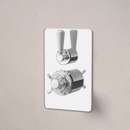Linton Single Outlet Concealed Shower with 300mm Wall Arm & 8" Rose - White Lever & Ceramics - Chrome