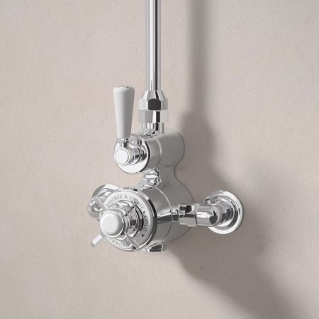Linton Single Outlet Exposed Shower with 8" Rose - White Lever & Ceramics - Chrome
